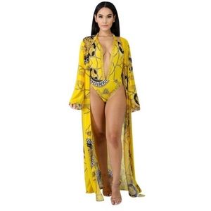 Yellow Vintage Print Swimsuit / Matching Coverup